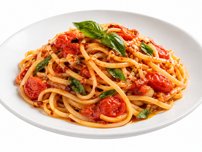 Linguine al Peperoncino mit Pomodoro und Basilikum
