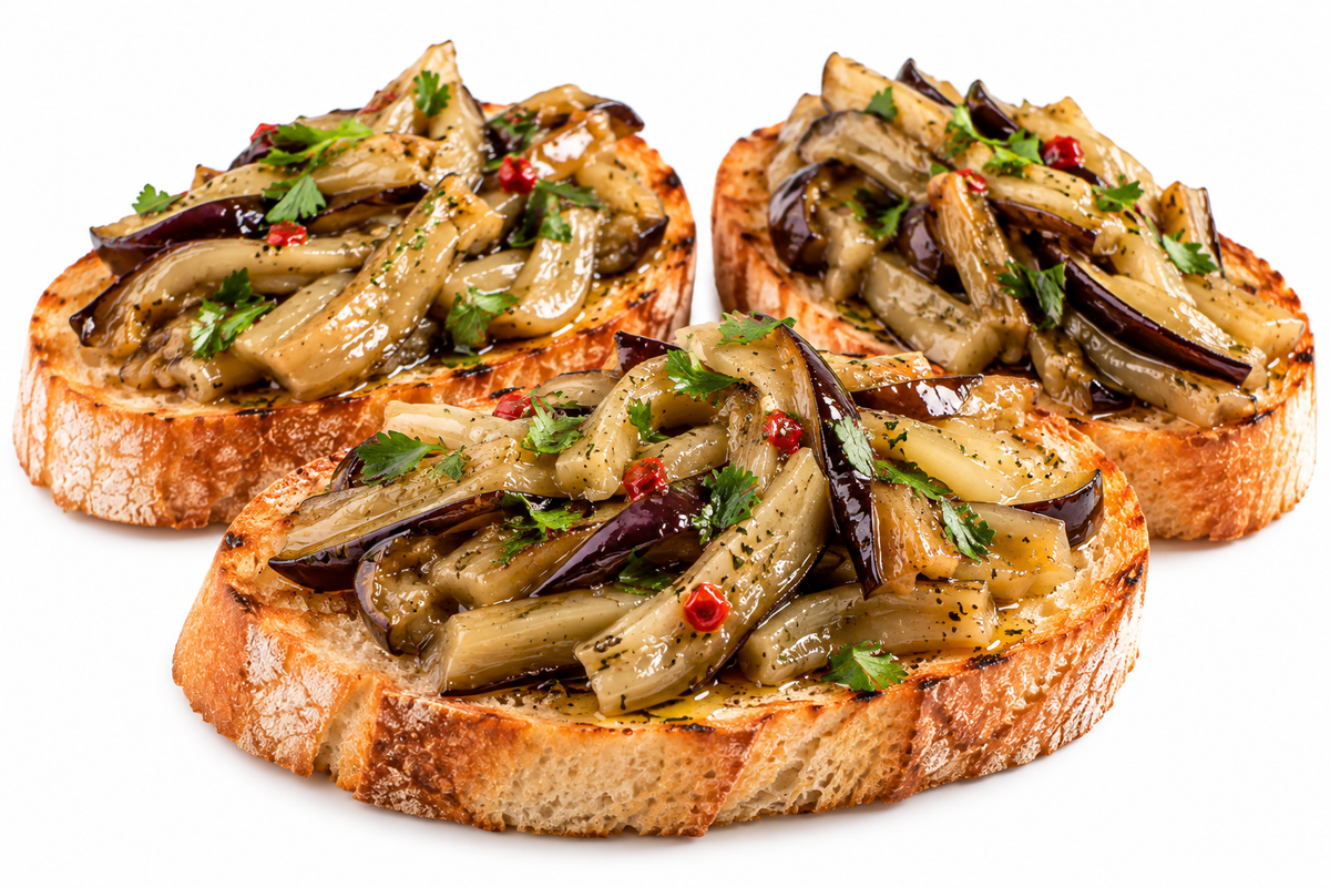 Bruschetta con Melanzane in Olio e Limone - Bruschetta mit eingelegten Auberginen in Öl und Zitrone