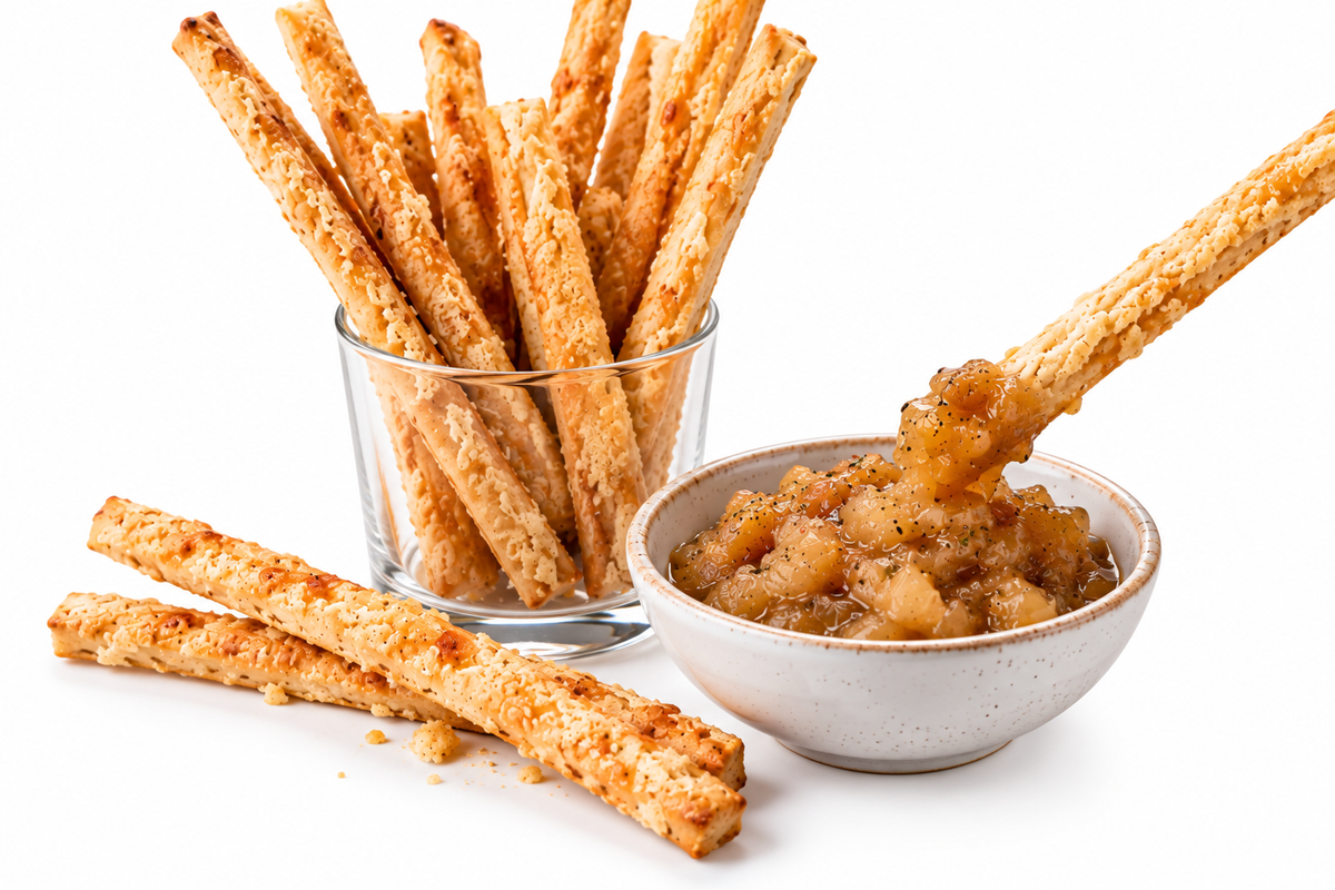 Grissini al Grana Padano con Aufstrich di Birne e Zenzero