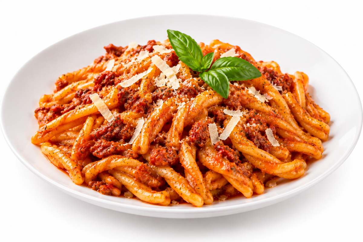 Caserecce Long al Pesto Rosso - Caserecce Long mit Pesto Rosso