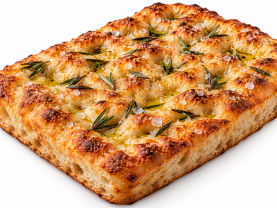 Focaccia Bianca mit Leccino-Olivenöl und grobem Salz