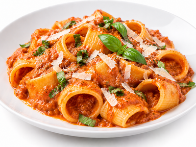 Calamarata mit Auberginen-Sugo und Ricotta Salata