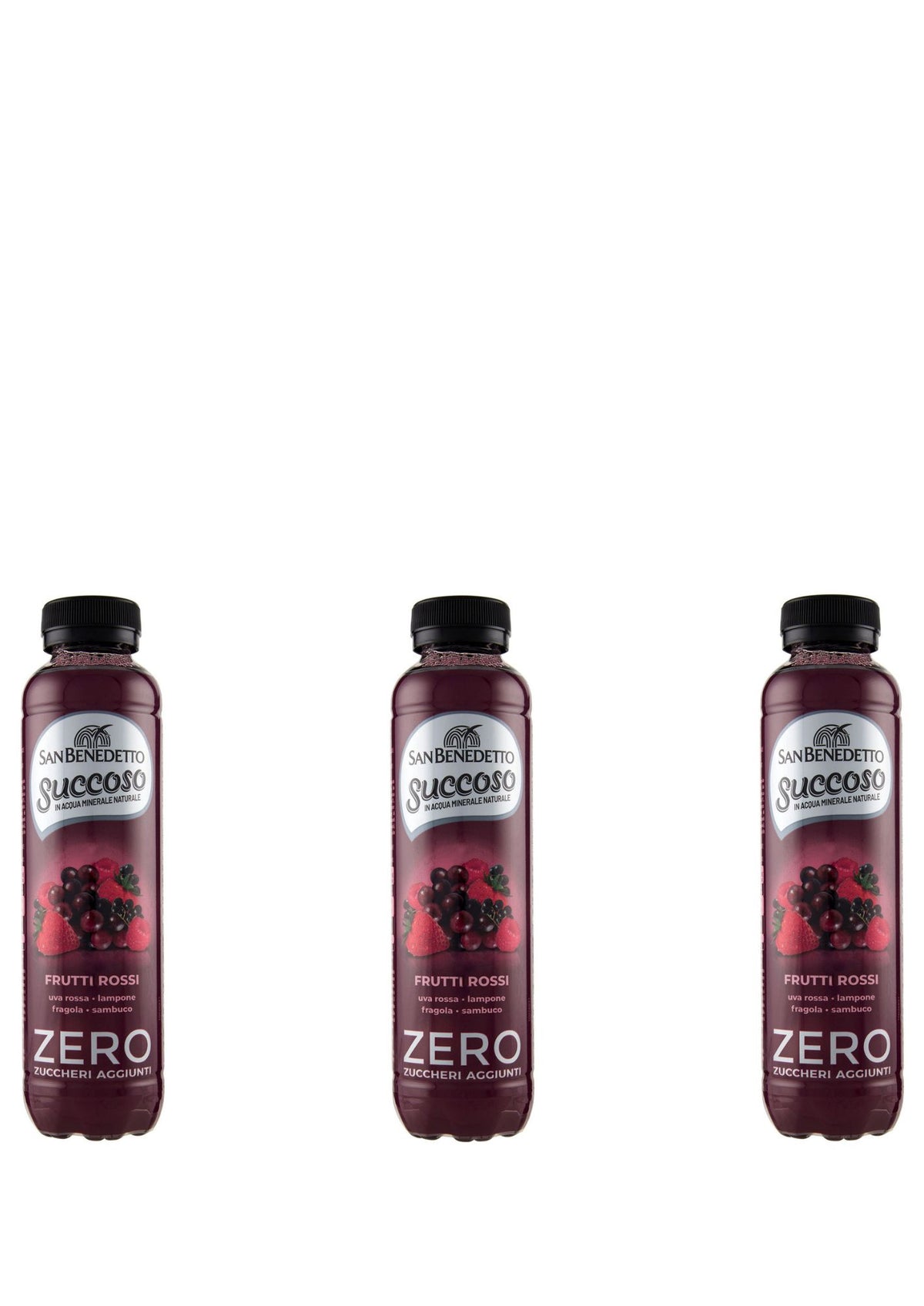 San Benedetto Succoso Zero Frutti Rossi PET Flaschen (3er-Pack / 3 x 400ml) ohne Zuckerzusatz – Rote Früchte – italienisch Original