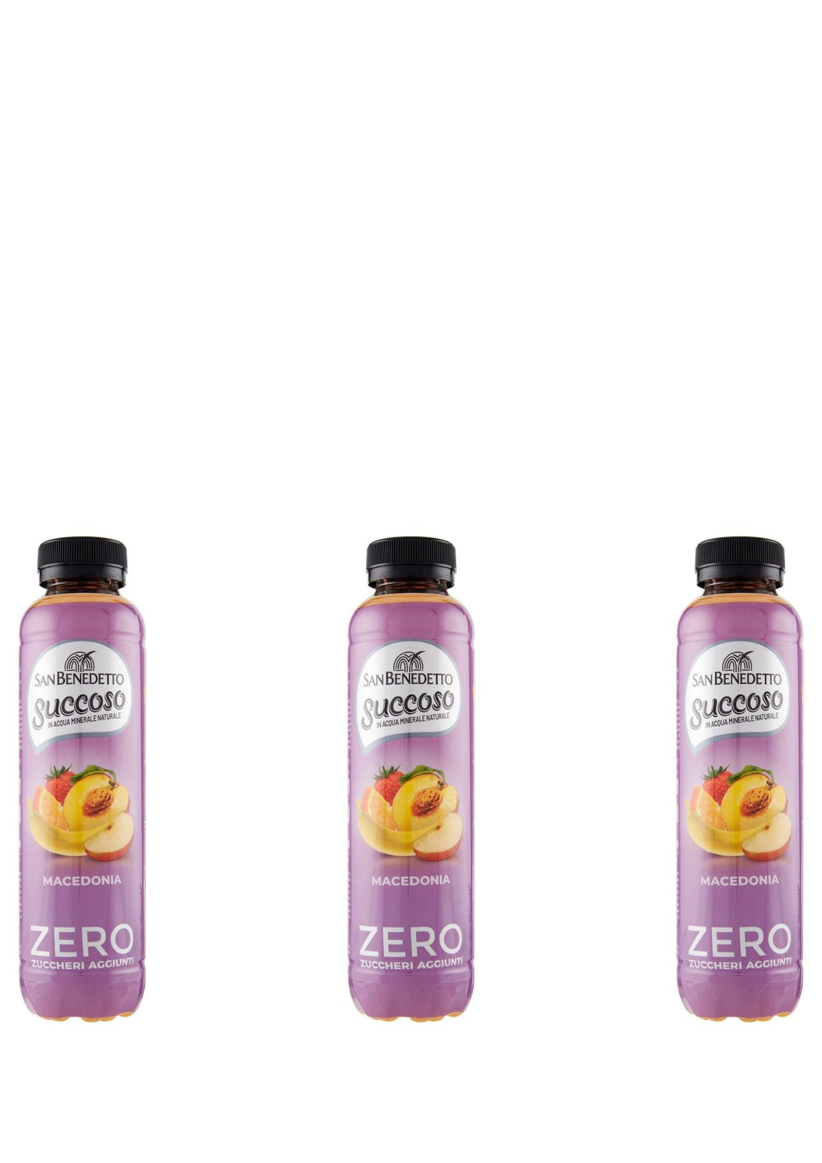 San Benedetto Succoso Zero Macedonia PET Flaschen (3er-Pack / 3 x 400ml) ohne Zuckerzusatz – Obstsalat – italienisch Original