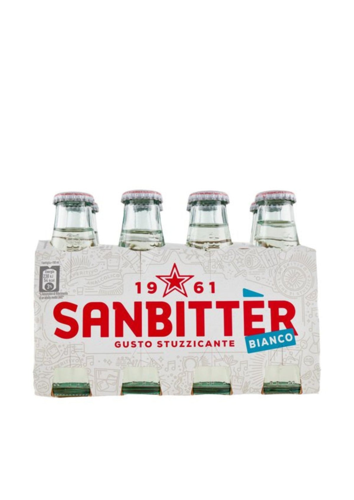 Sanbittèr Bianco Alkoholfreier Aperitif (8er-Pack / 8 x 100ml) Glasflaschen – italienischer Kult-Bitter Sanpellegrino Original