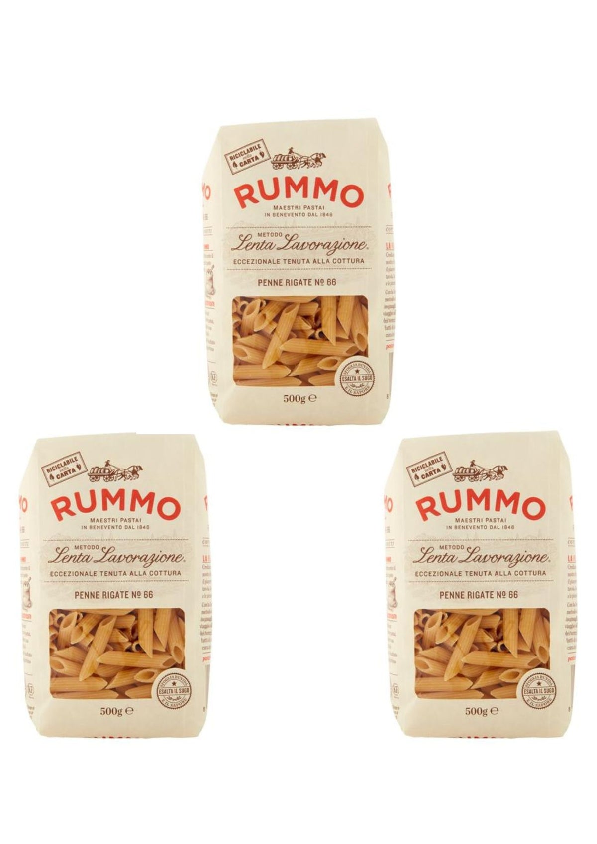 Rummo Penne Rigate N° 66 (3 x 500g) – Pasta aus Kampanien – italienisch Original