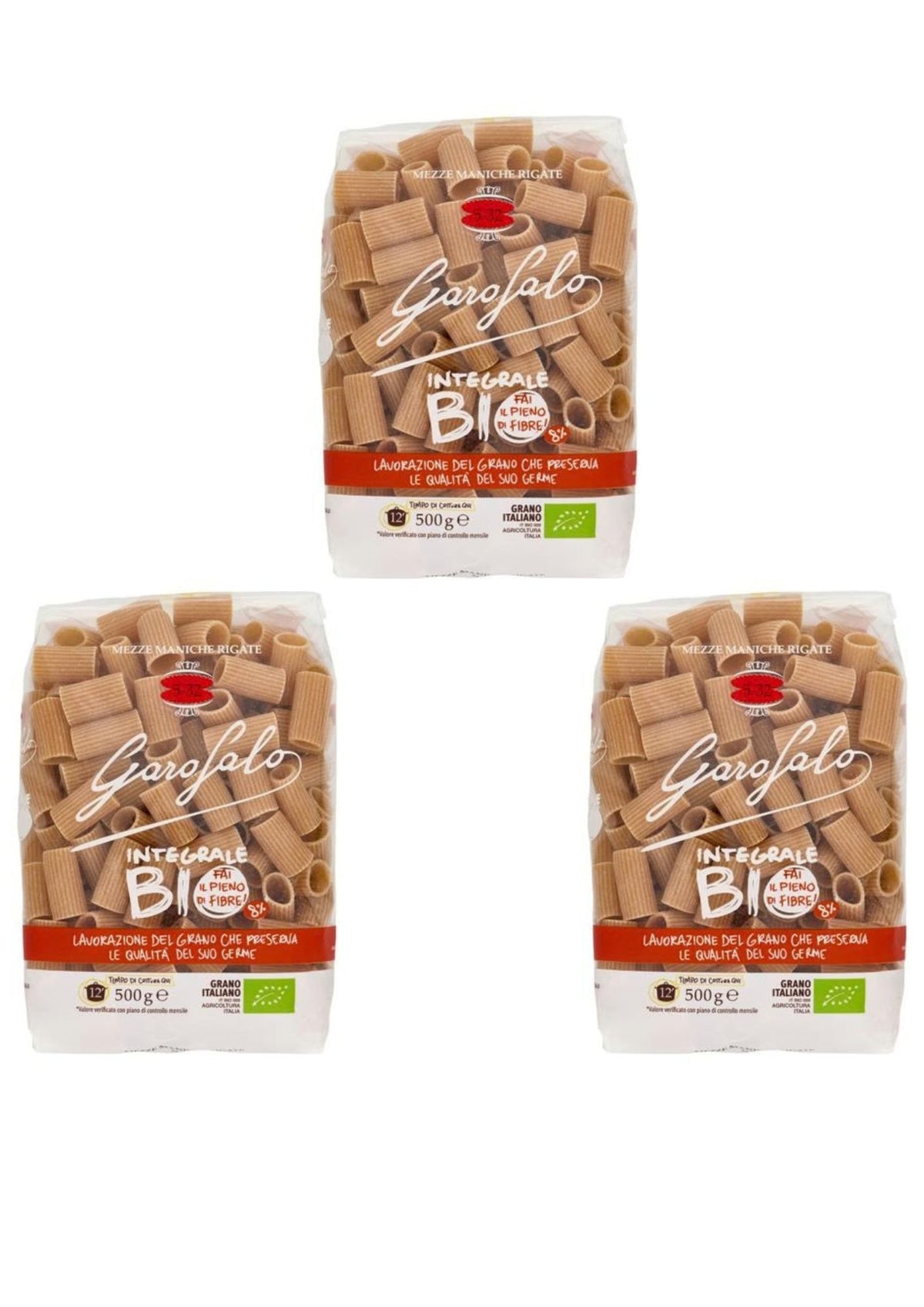 Garofalo Mezze Maniche Rigate Integrali Bio (3 x 500g) – Bio-Vollkorn-Pasta aus Gragnano – italienisch Original