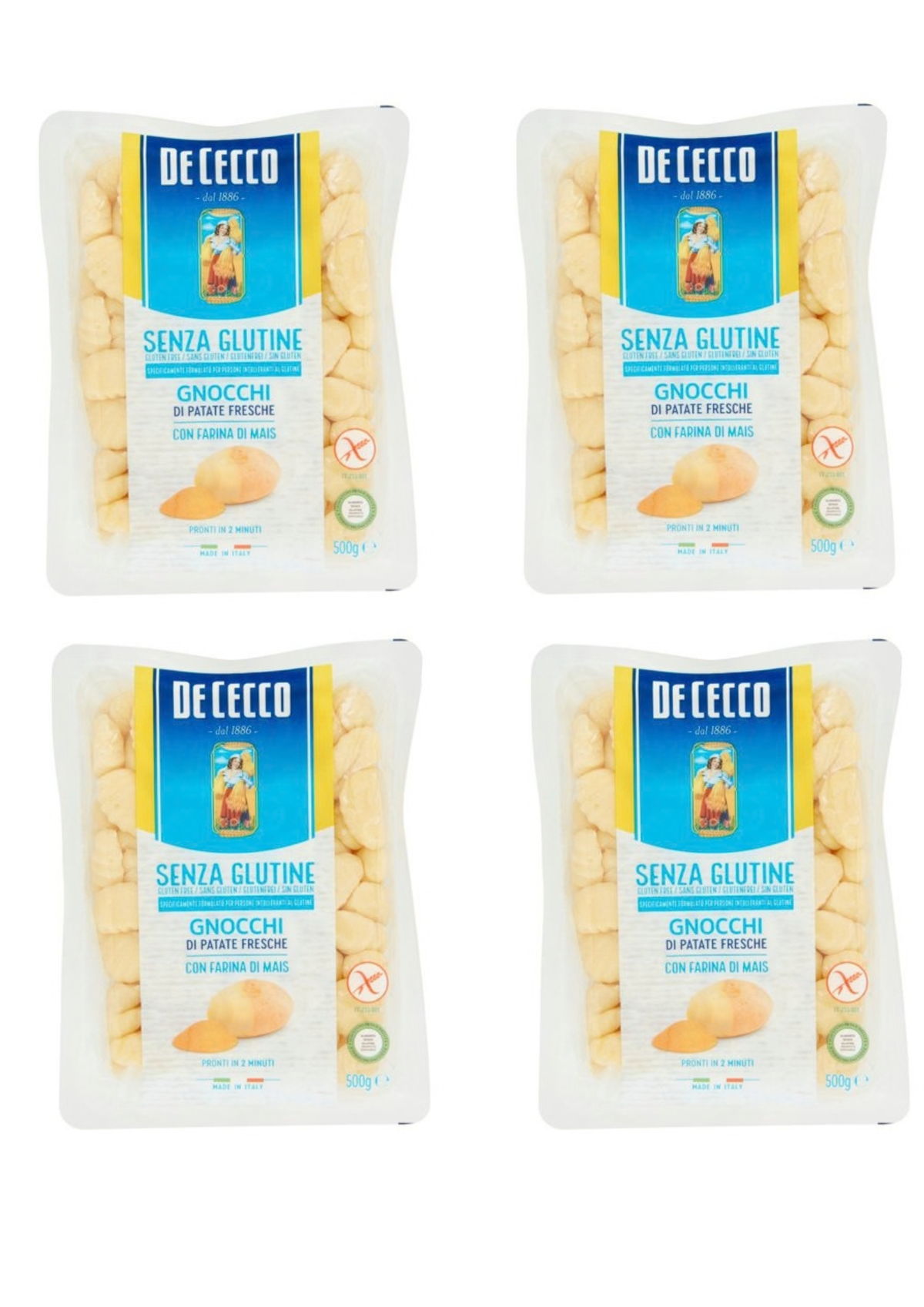 De Cecco Senza Glutine Gnocchi di Patate (4er-Pack / 4 x 500g) – Glutenfreie Kartoffelgnocchi aus Italien – italienisch Original