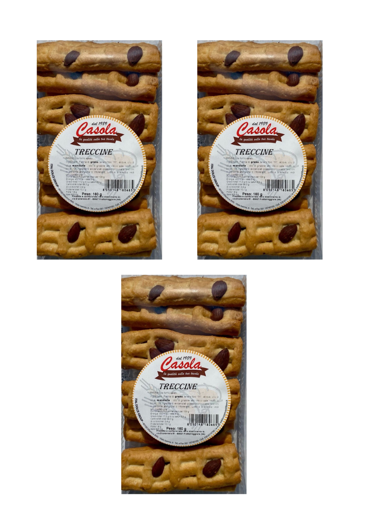 Casola Treccine mit Mandeln – italienisches Salzgebäck – italienisch Original – 3er-pack - 3 x 160 g