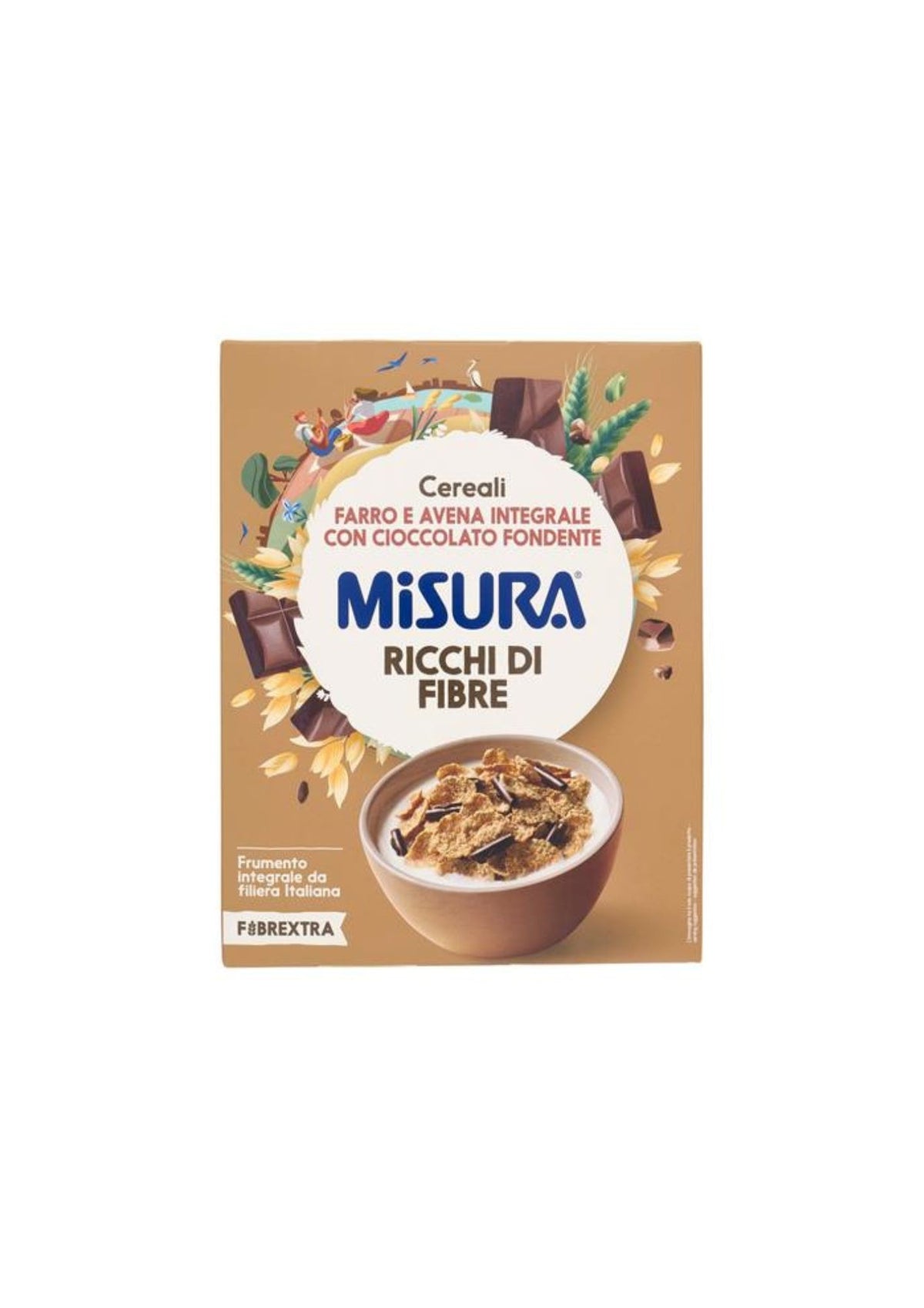 Misura Fibrextra – Vollkorn-Dinkel- und Hafer-Cerealien mit Zartbitterschokolade  – italienisch Original –1 × 300 g