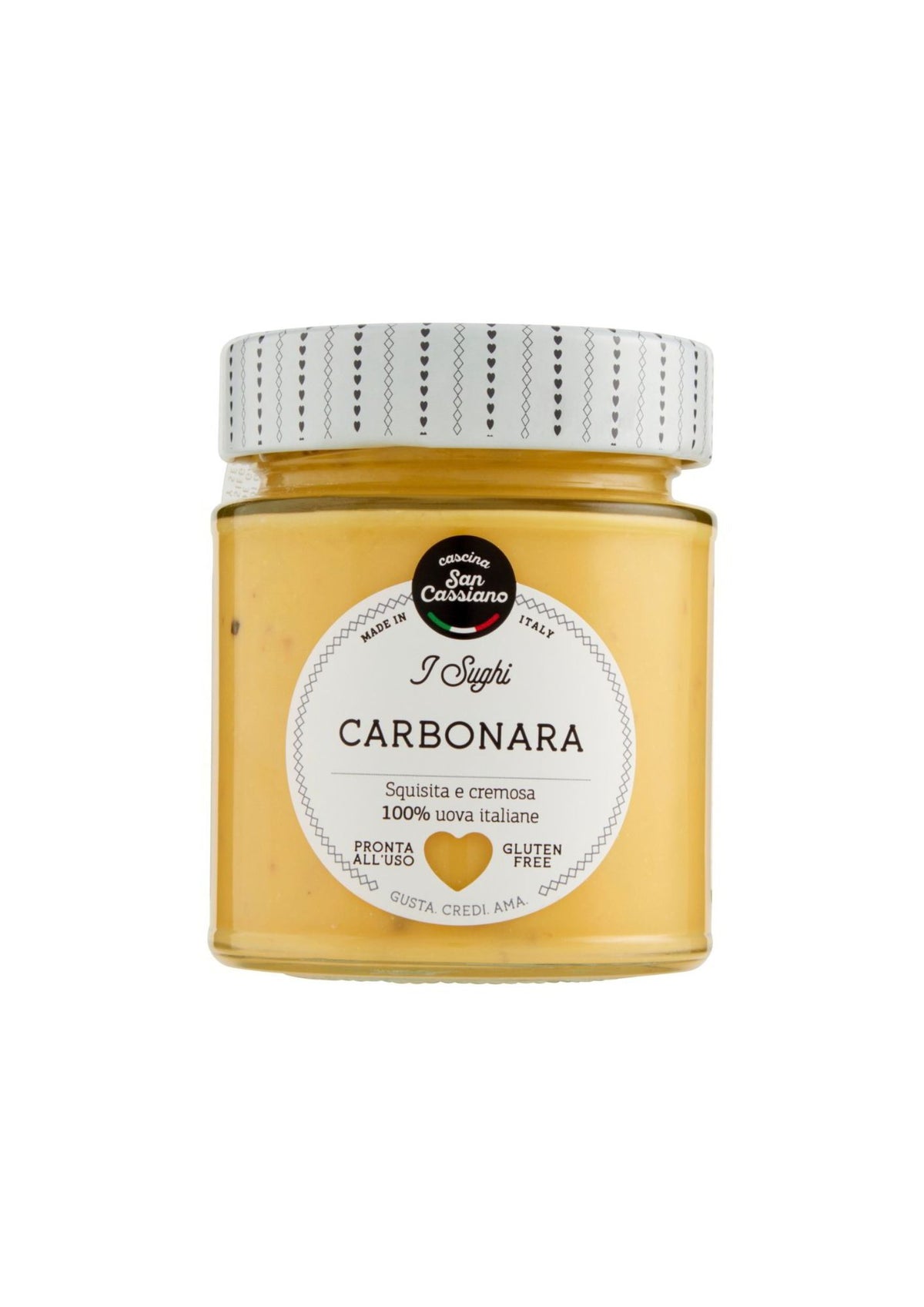 Cascina San Cassiano Carbonara-Sauce mit Guanciale und Pecorino Romano DOP – italienisch Original – 140 g