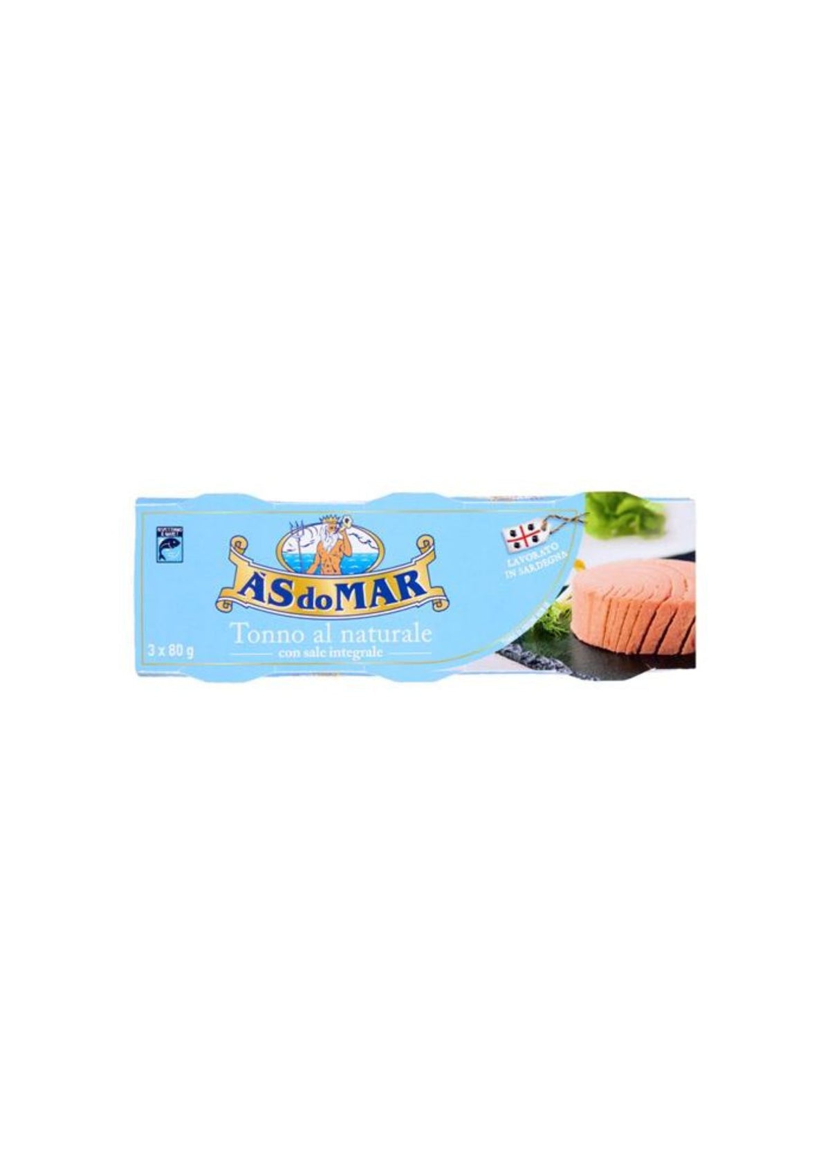 Asdomar Thunfisch natur mit Vollsalz – italienisch Original – 3er-pack - 3 × 80 g