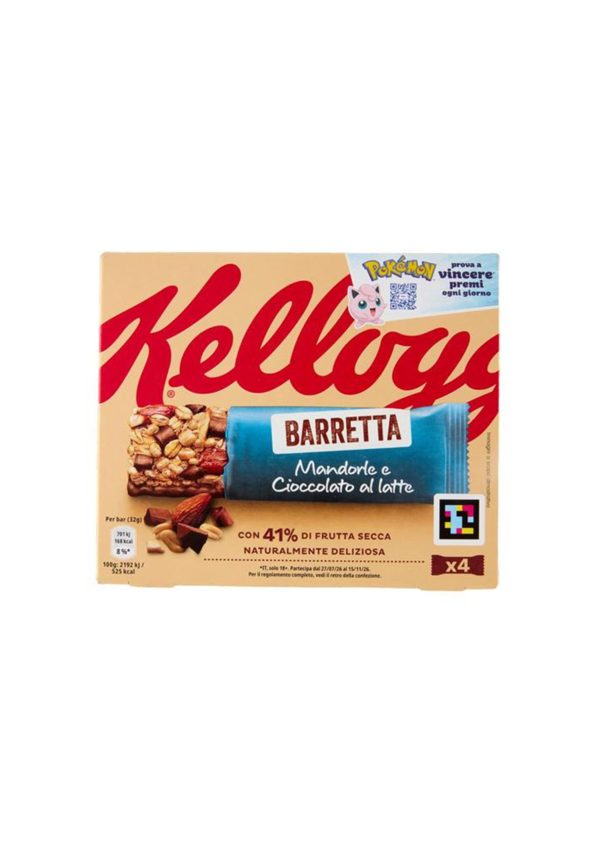Kellogg's – Knuspriger Riegel mit Erdnüssen, Mandeln, Hafer und Milchschokolade (4er-Pack) –