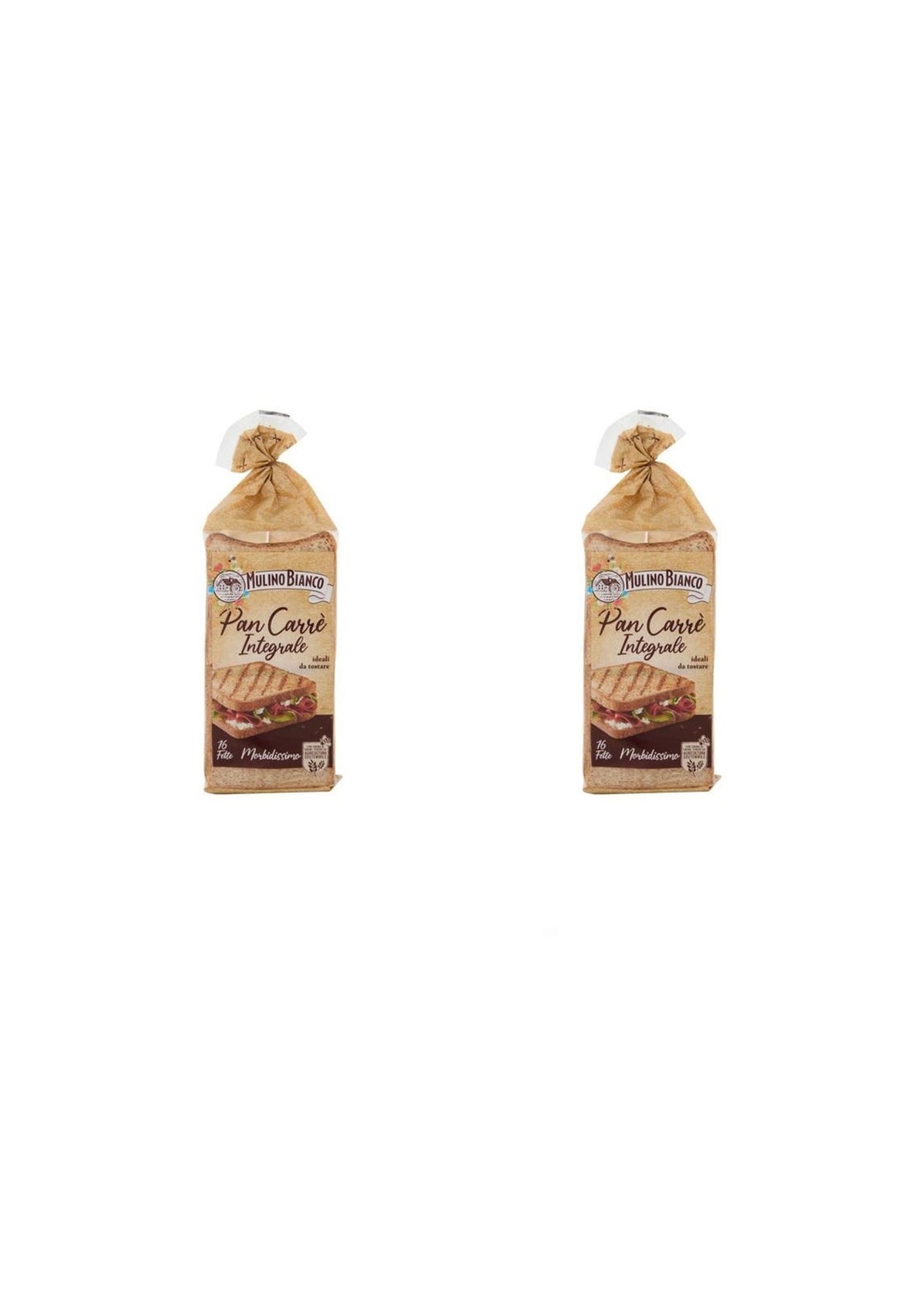 Mulino Bianco Pan Carrè Vollkorn-Sandwichbrot – 16 Scheiben – italienisch Original – 2er-Pack – 2 × 315 g