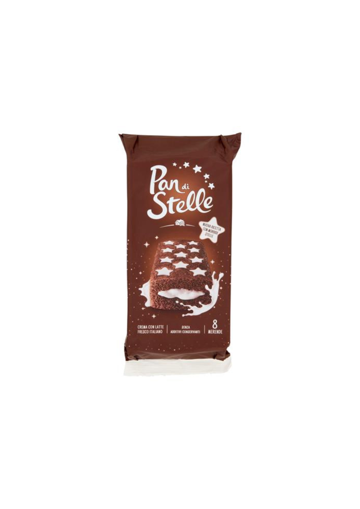 Pan di Stelle Merenda – Kakaobiskuit mit Milchcreme und frischer italienischer Milch (8er-Pack) – italienisch Original – 8 × 35 g