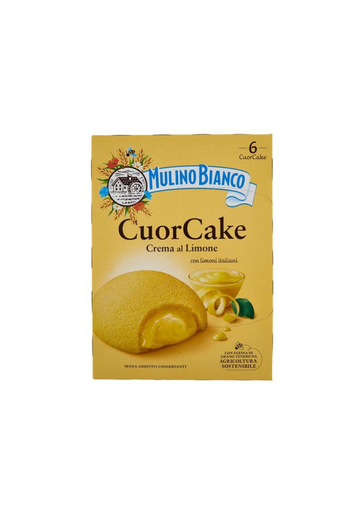 Mulino Bianco CuorCake – Weicher Biskuit mit Zitronencreme (6er-Pack) – italienisch Original – 6 × 35 g